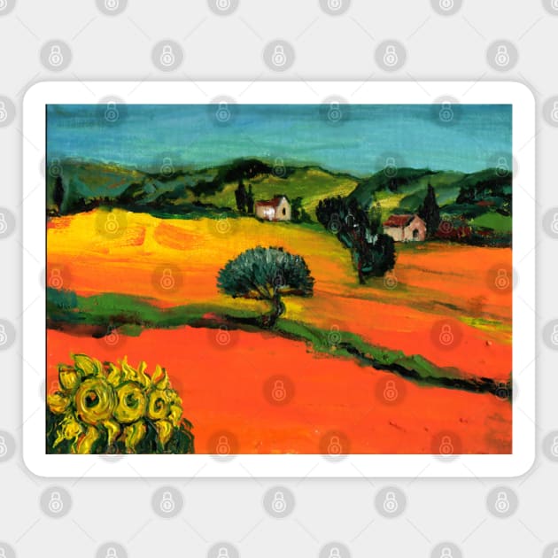 TUSCANY LANDSCAPE ,SUNFLOWERS AND YELLOW ORANGE FIELDS Magnet by BulganLumini